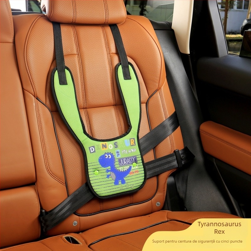 Regulator pentru centura de siguranță auto pentru copii, protecție pentru burtă și umăr, design desen animat, închidere cu nasture, portabil