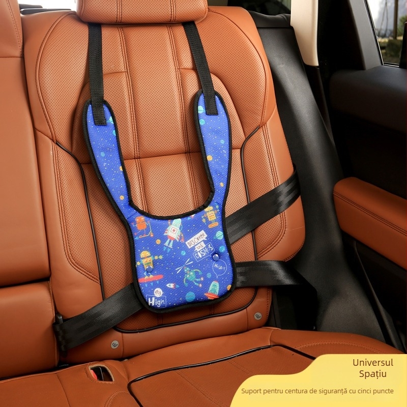 Regulator pentru centura de siguranță auto pentru copii, protecție pentru burtă și umăr, design desen animat, închidere cu nasture, portabil