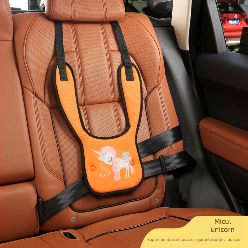 Regulator pentru centura de siguranță auto pentru copii, protecție pentru burtă și umăr, design desen animat, închidere cu nasture, portabil