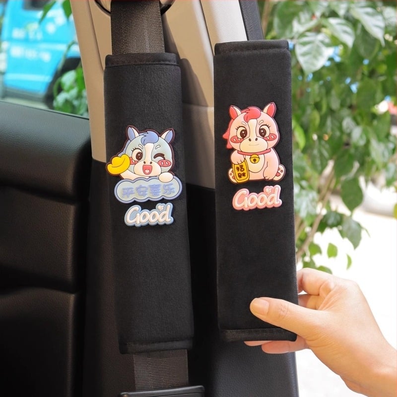 Protector pentru umărul centurii de siguranță din piele velur – design drăguț cu cal zodiac, practic pentru decorul interior al mașinii, pentru femei