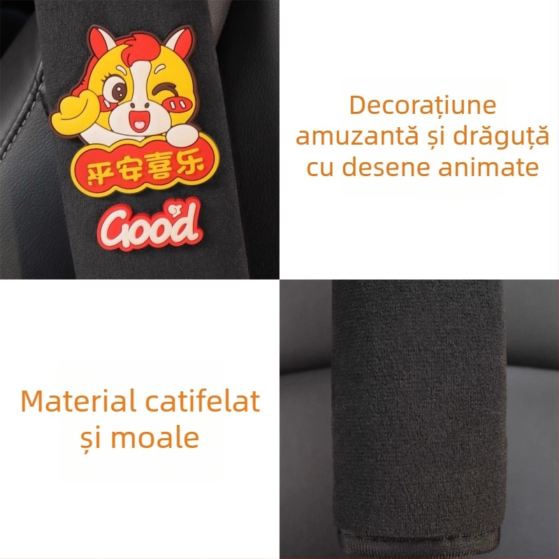Protector pentru umărul centurii de siguranță din piele velur – design drăguț cu cal zodiac, practic pentru decorul interior al mașinii, pentru femei