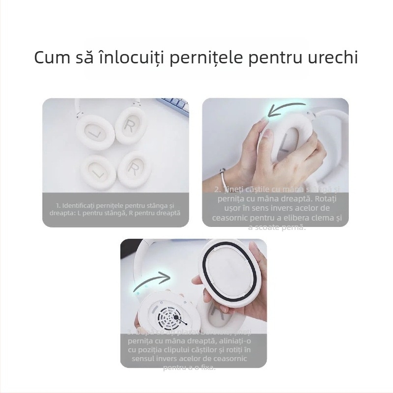 Perne de urechi din piele PU pentru QCY H3/H3 Lite și TOZO HT2 — perne de schimb (cu cataramă)
