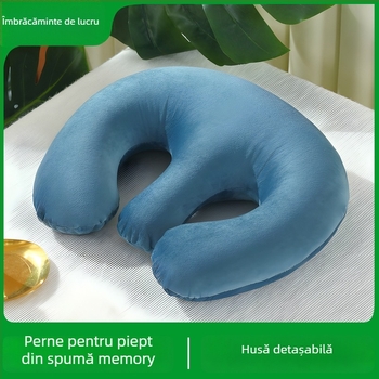 Perna U pentru piept din spumă memory, husă catifea cristală, stil modern minimalist, potrivit pentru adulți