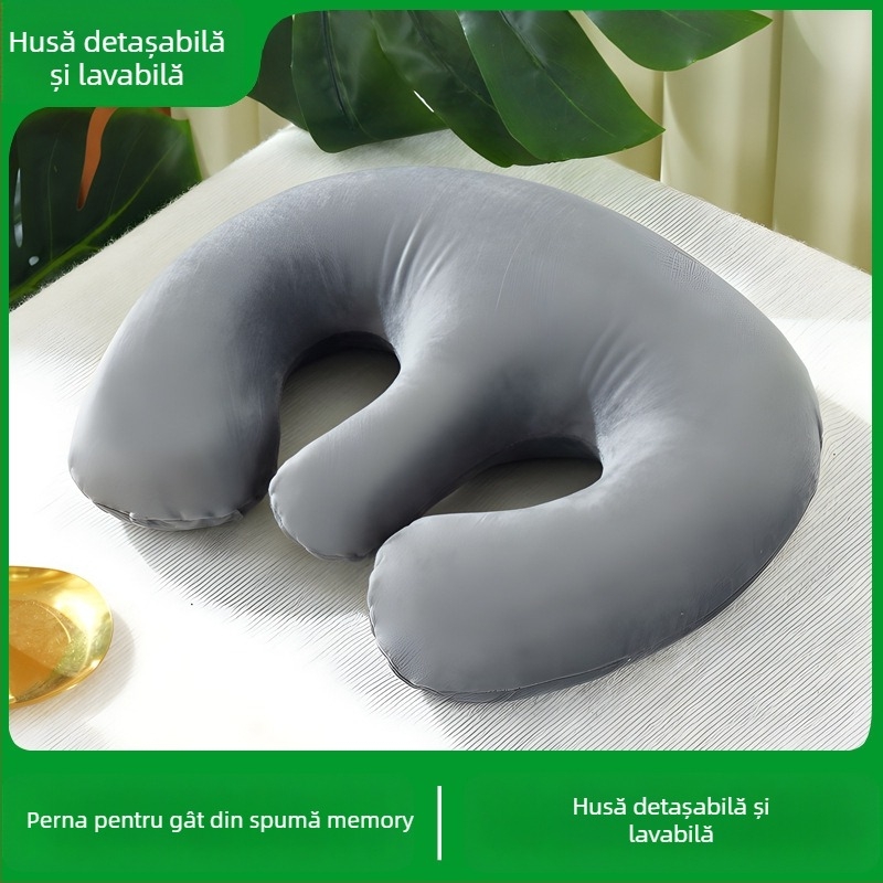 Perna U pentru piept din spumă memory, husă catifea cristală, stil modern minimalist, potrivit pentru adulți