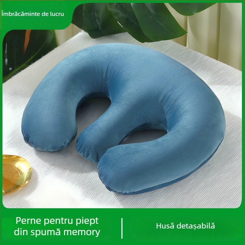 Perna U pentru piept din spumă memory, husă catifea cristală, stil modern minimalist, potrivit pentru adulți