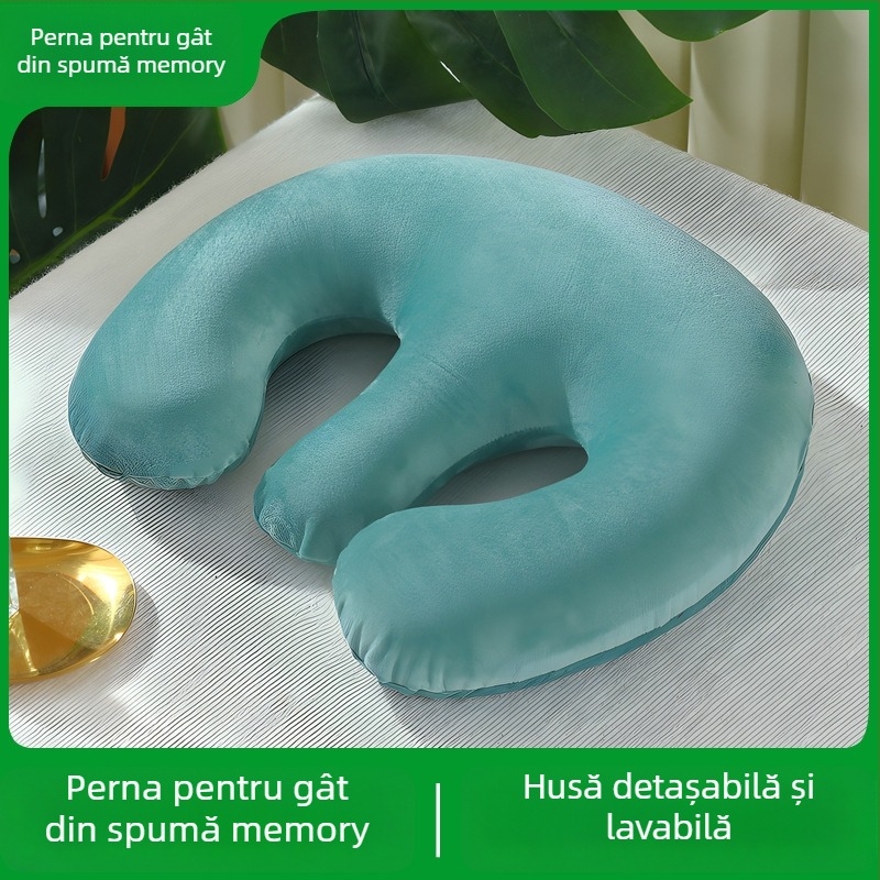 Perna U pentru piept din spumă memory, husă catifea cristală, stil modern minimalist, potrivit pentru adulți