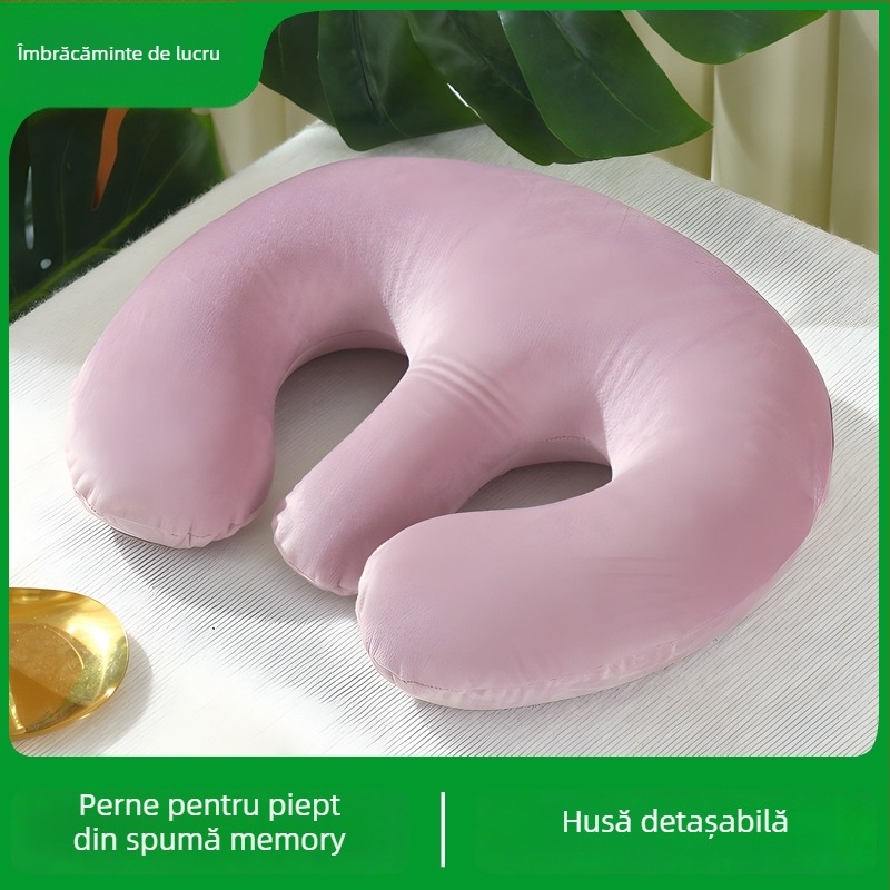 Perna U pentru piept din spumă memory, husă catifea cristală, stil modern minimalist, potrivit pentru adulți