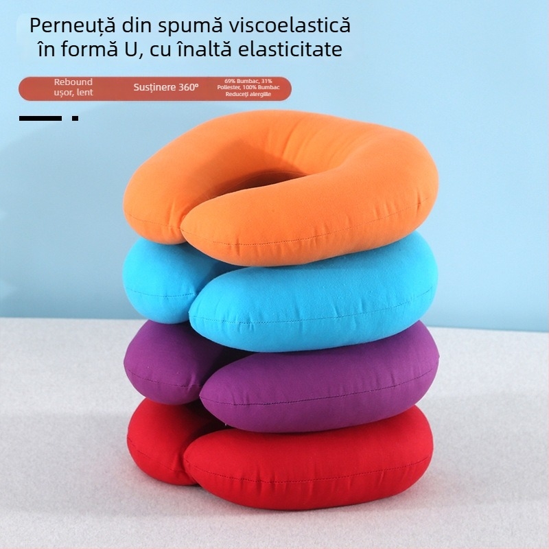 Pernă cervicală în formă de U pentru călătorii, umplutură din pearl cotton, stil minimalist, pentru adulți