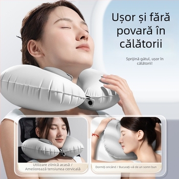 Pernă de gât în formă de U, umflată cu aer, țesătură Ice Silk, stil business