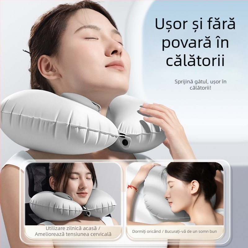 Pernă de gât în formă de U, umflată cu aer, țesătură Ice Silk, stil business