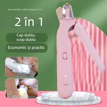 Tăietor de unghii pentru animale de companie, 2 în 1, cu pilă LED pentru pisici