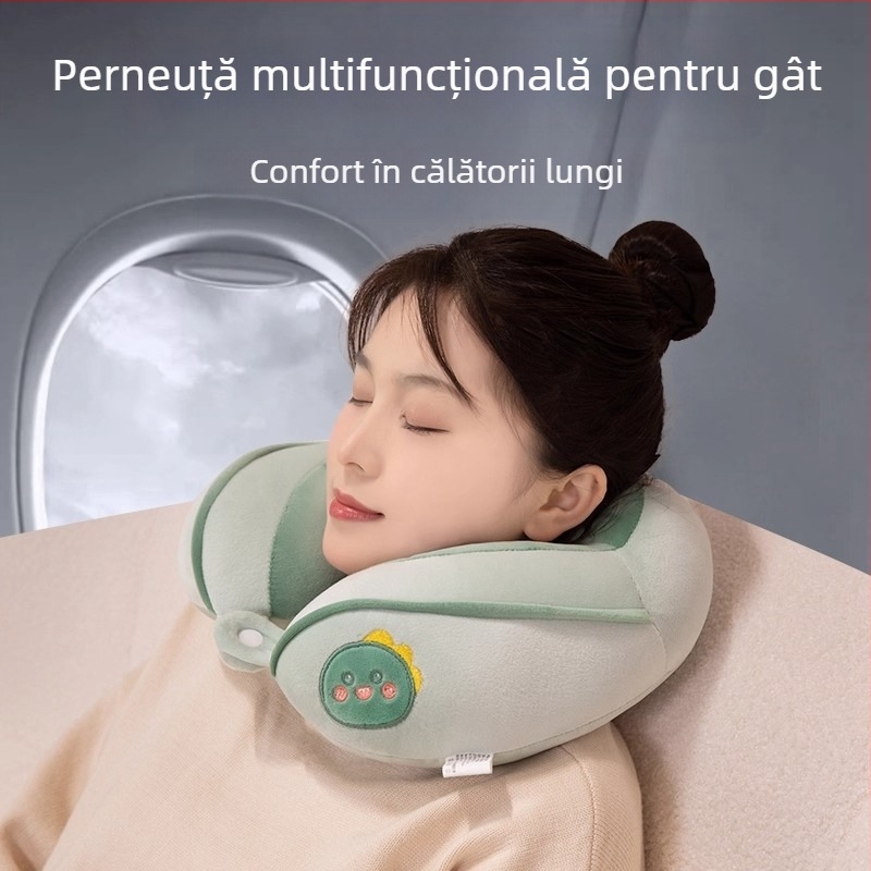 Perne de gât în formă de U pentru călătorii, cu umplutură PP din bumbac, țesătură velur Crystal velvet, stil desen animat