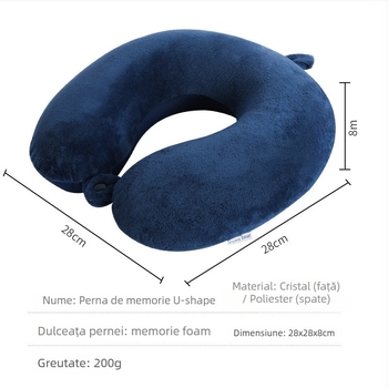 Perne de gât în formă de U din spumă cu memorie, pentru adulți; țesătură dublă: catifea cristal pe o parte, spandex tricot pe cealaltă; ușoară, sub 0,5 kg