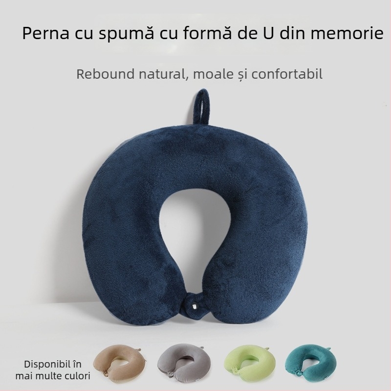 Perne de gât în formă de U din spumă cu memorie, pentru adulți; țesătură dublă: catifea cristal pe o parte, spandex tricot pe cealaltă; ușoară, sub 0,5 kg