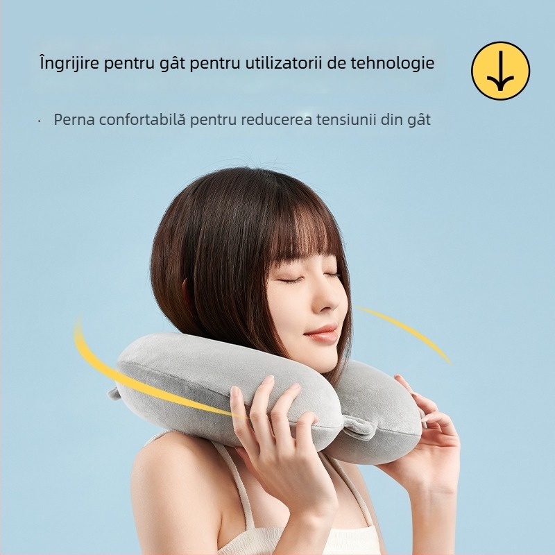 Perne de gât în formă de U din spumă cu memorie, pentru adulți; țesătură dublă: catifea cristal pe o parte, spandex tricot pe cealaltă; ușoară, sub 0,5 kg