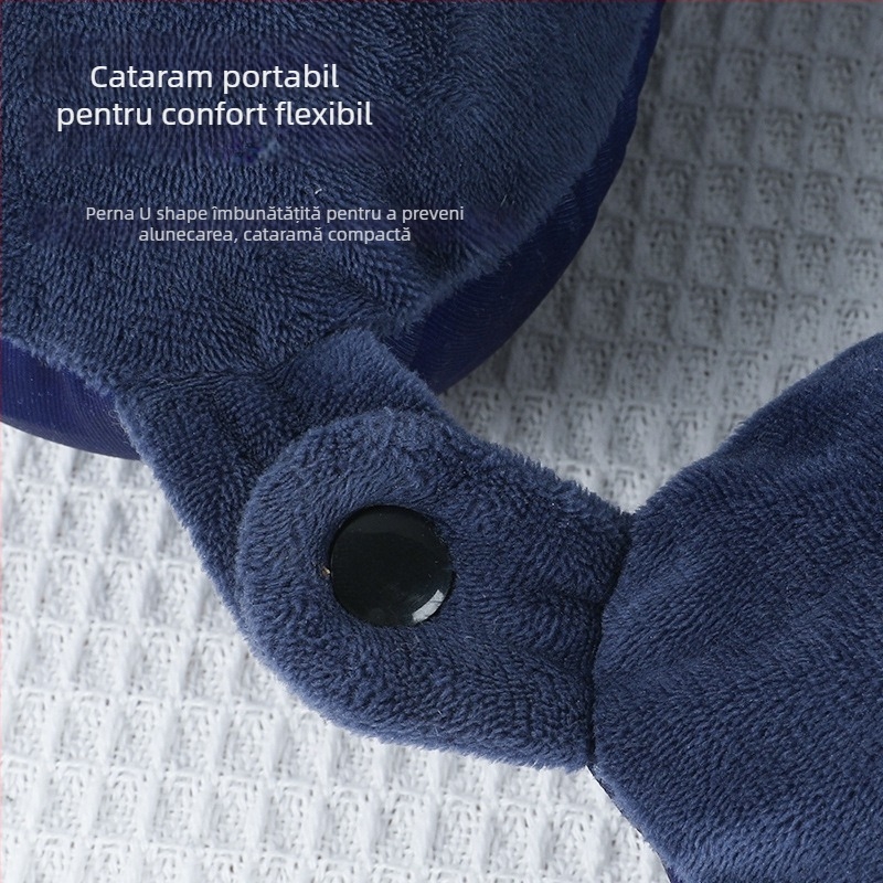 Perne de gât în formă de U din spumă cu memorie, pentru adulți; țesătură dublă: catifea cristal pe o parte, spandex tricot pe cealaltă; ușoară, sub 0,5 kg