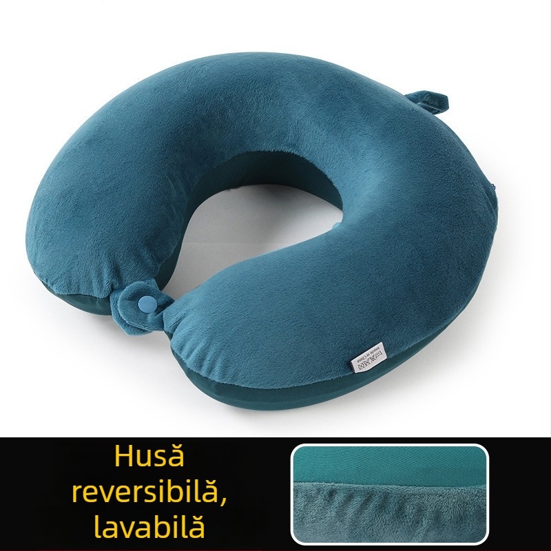 Perne de gât în formă de U din spumă cu memorie, pentru adulți; țesătură dublă: catifea cristal pe o parte, spandex tricot pe cealaltă; ușoară, sub 0,5 kg