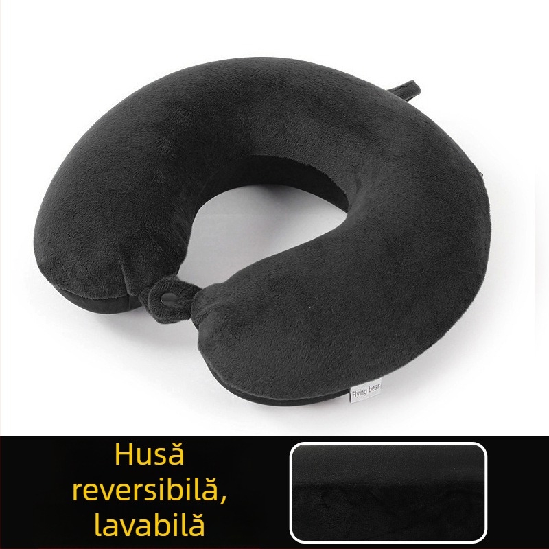 Perne de gât în formă de U din spumă cu memorie, pentru adulți; țesătură dublă: catifea cristal pe o parte, spandex tricot pe cealaltă; ușoară, sub 0,5 kg