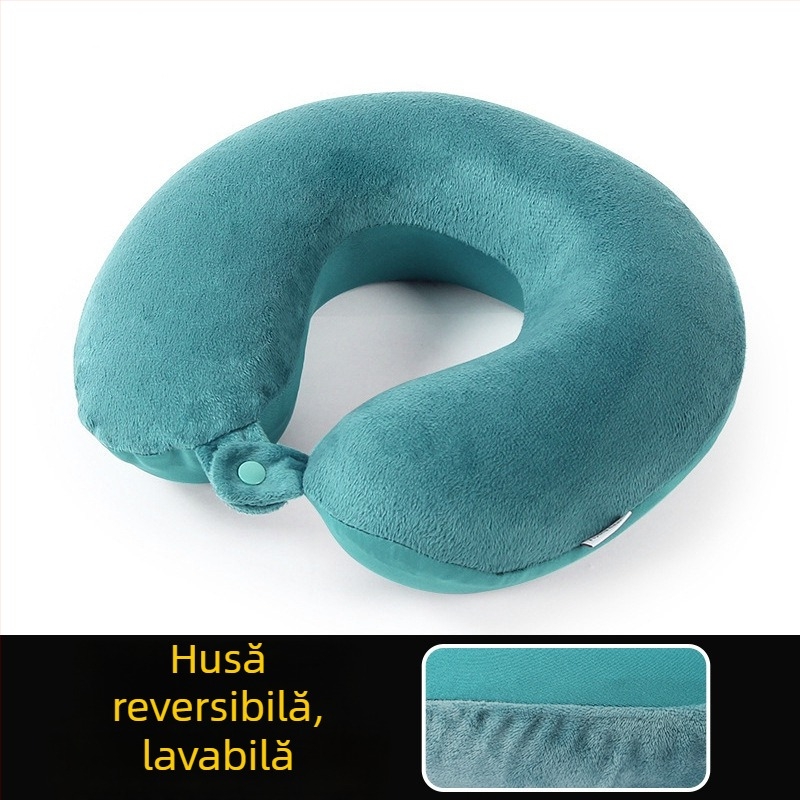 Perne de gât în formă de U din spumă cu memorie, pentru adulți; țesătură dublă: catifea cristal pe o parte, spandex tricot pe cealaltă; ușoară, sub 0,5 kg