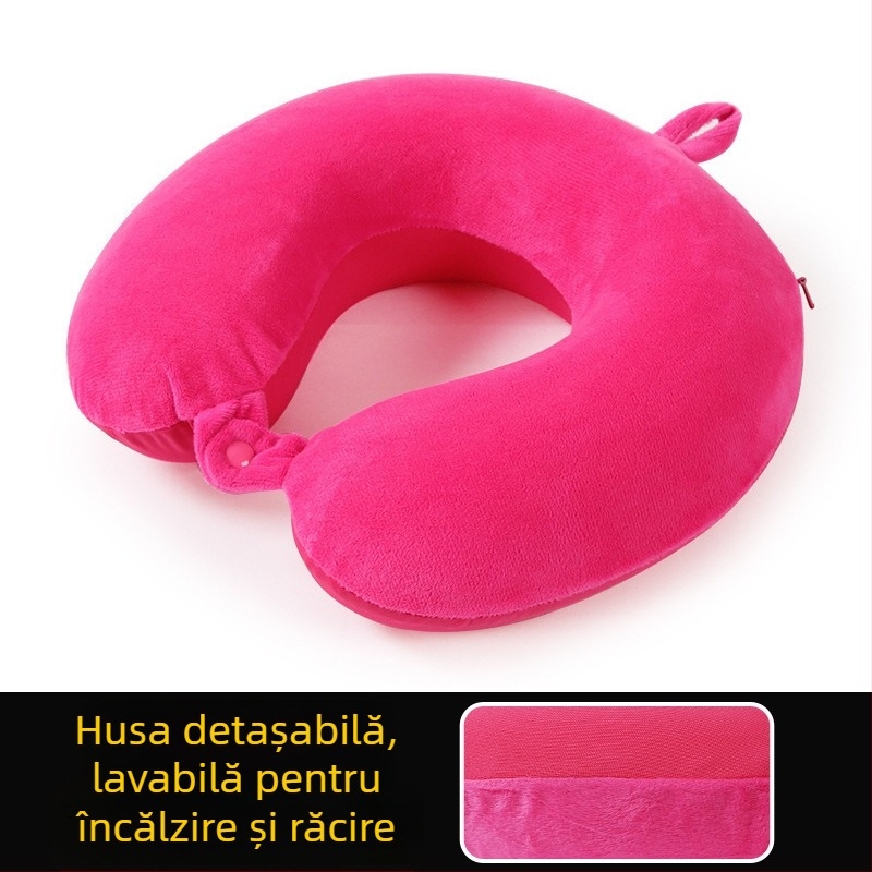 Perne de gât în formă de U din spumă cu memorie, pentru adulți; țesătură dublă: catifea cristal pe o parte, spandex tricot pe cealaltă; ușoară, sub 0,5 kg