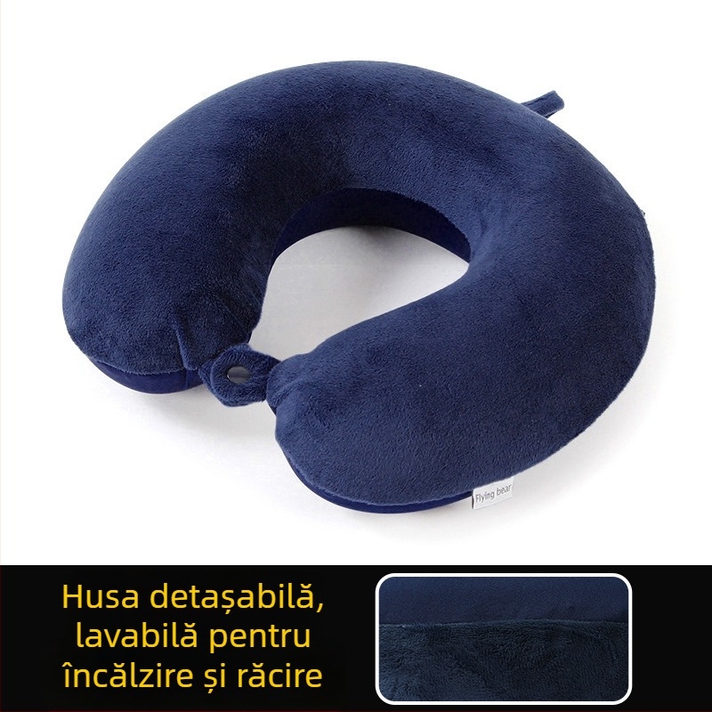 Perne de gât în formă de U din spumă cu memorie, pentru adulți; țesătură dublă: catifea cristal pe o parte, spandex tricot pe cealaltă; ușoară, sub 0,5 kg