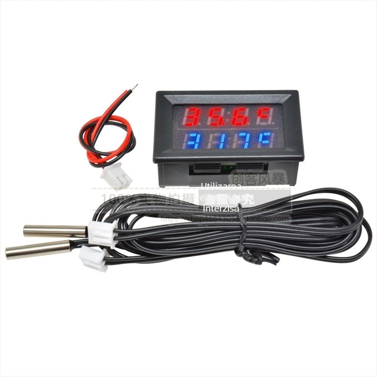 Termometru auto cu senzori duali interni/externi, display de 4 caractere, alimentare 12-24V, interval de temperatură -55 la 120 °C