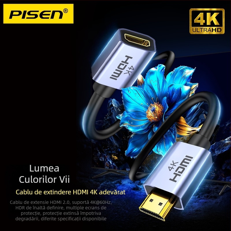 Cablu HDMI extindere, conectori M–F, 4K, 1,5 m, conectoare placate cu aur