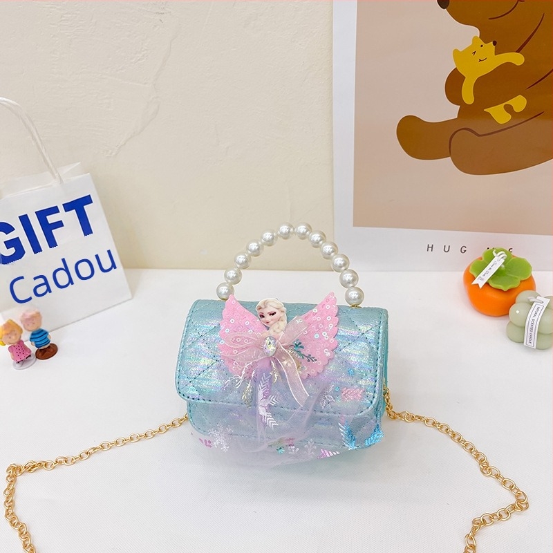 Geantă pentru copii cu perle - Stil prințesă coreeană, geantă crossbody pentru fete, model abstract (Piele PU; Capacitate sub 1 L; Rezistență la uzură; Captuseala din poliester)
