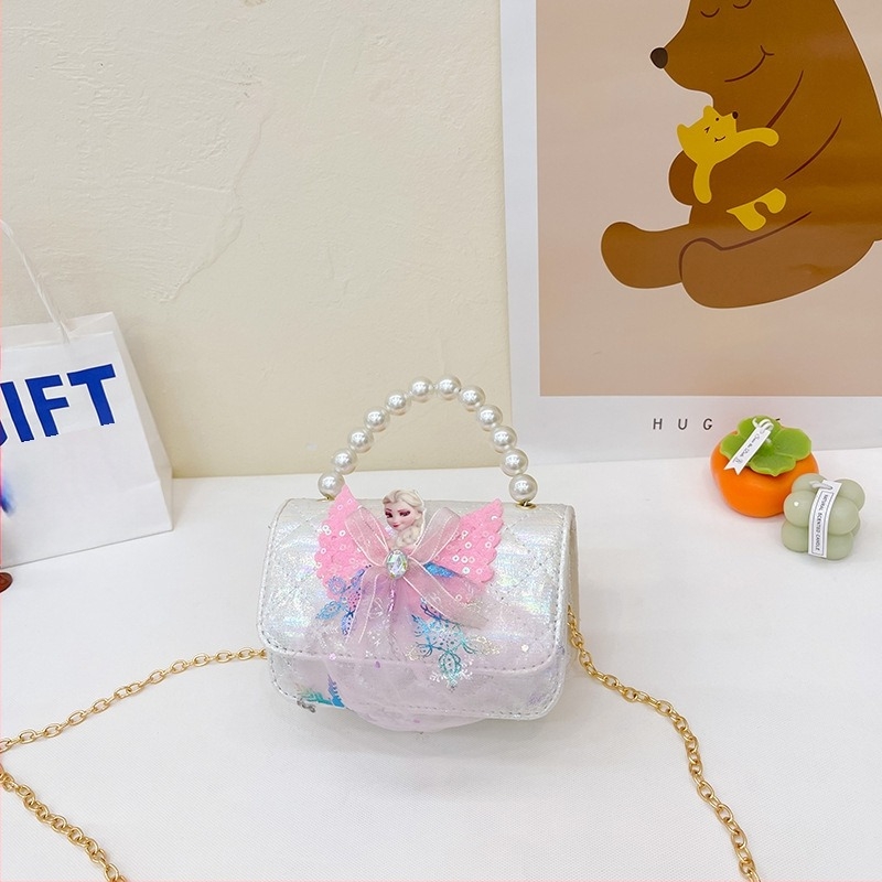 Geantă pentru copii cu perle - Stil prințesă coreeană, geantă crossbody pentru fete, model abstract (Piele PU; Capacitate sub 1 L; Rezistență la uzură; Captuseala din poliester)