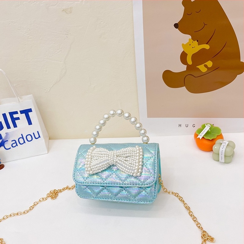 Geantă pentru copii cu perle - Stil prințesă coreeană, geantă crossbody pentru fete, model abstract (Piele PU; Capacitate sub 1 L; Rezistență la uzură; Captuseala din poliester)
