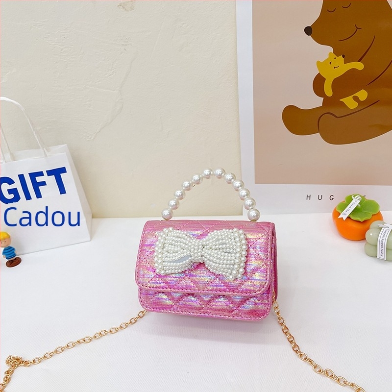 Geantă pentru copii cu perle - Stil prințesă coreeană, geantă crossbody pentru fete, model abstract (Piele PU; Capacitate sub 1 L; Rezistență la uzură; Captuseala din poliester)