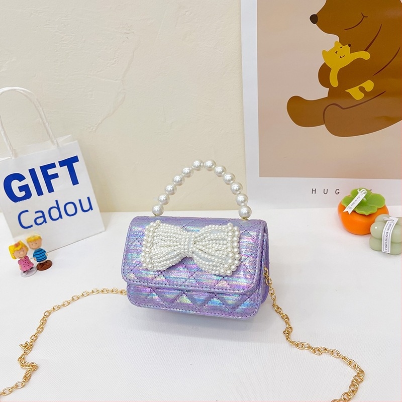 Geantă pentru copii cu perle - Stil prințesă coreeană, geantă crossbody pentru fete, model abstract (Piele PU; Capacitate sub 1 L; Rezistență la uzură; Captuseala din poliester)