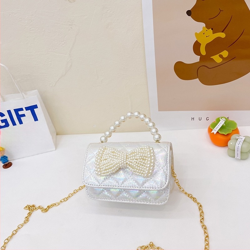 Geantă pentru copii cu perle - Stil prințesă coreeană, geantă crossbody pentru fete, model abstract (Piele PU; Capacitate sub 1 L; Rezistență la uzură; Captuseala din poliester)