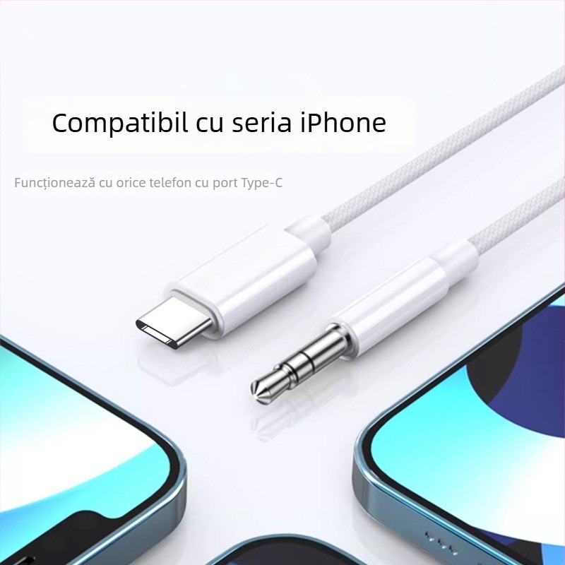Cablu adaptor audio AUX Type-C la 3,5 mm pentru mașină — conductor din cupru, miez din cupru pur, carcasă nichelată