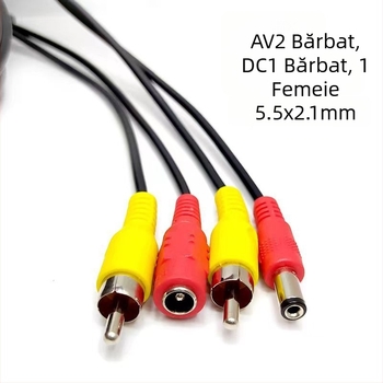 Cablu integrat audio și alimentare pentru camere de supraveghere, conectori RCA și DC, cablu de prelungire, două într-unul