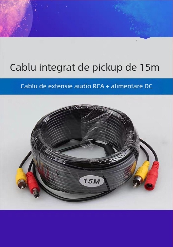 Cablu integrat audio și alimentare pentru camere de supraveghere, conectori RCA și DC, cablu de prelungire, două într-unul