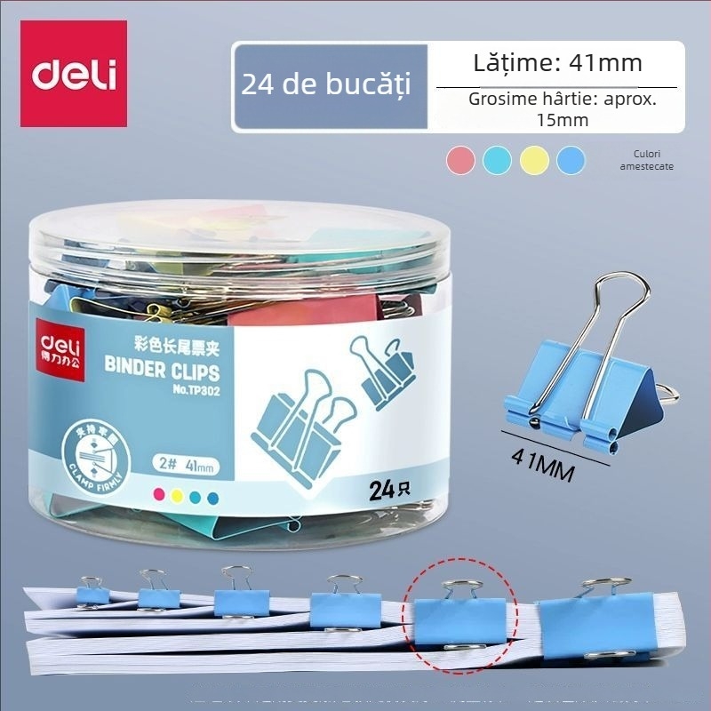 Deli Clips colorate – clipuri metalice pentru birou, pentru bilete, documente, dosare și cărți
