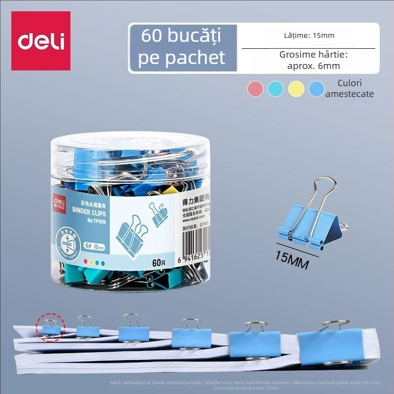 Deli Clips colorate – clipuri metalice pentru birou, pentru bilete, documente, dosare și cărți