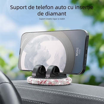 Suport pentru telefon auto, decorat cu diamante, pentru bord, cu suport pentru ecran orizontal și vertical — montaj cu bandă adezivă, compatibil cu majoritatea mașinilor, 7,5W