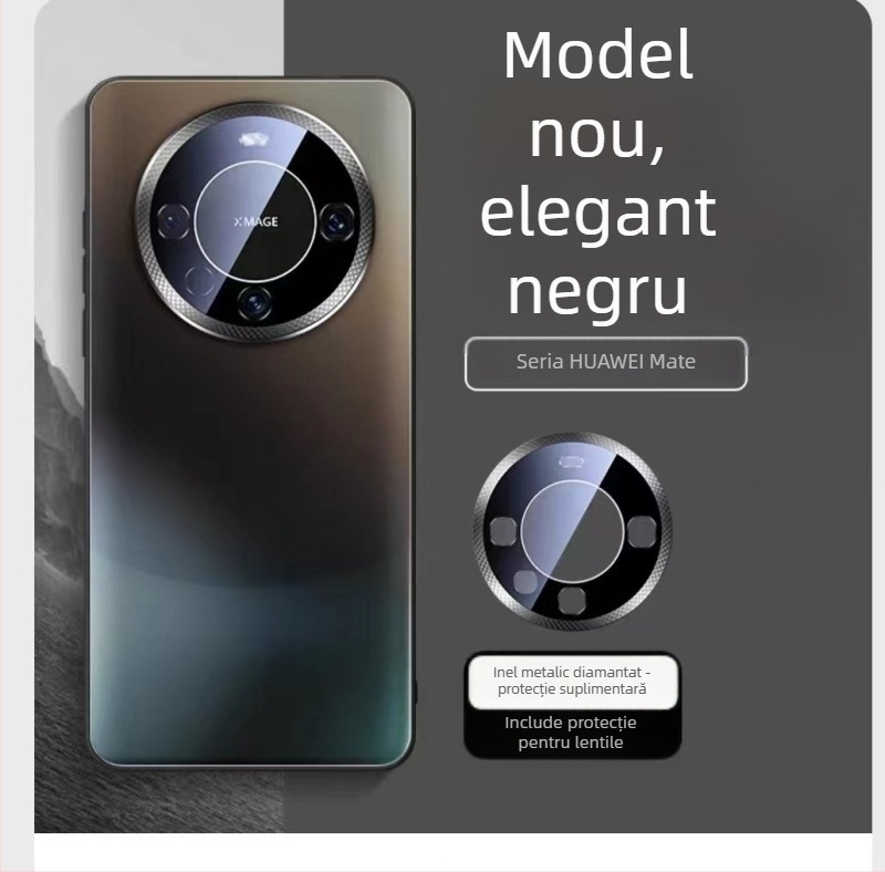 Carcasă Huawei Mate60 Pro și Mate50 Pro, sticlă șlefuită, inel metalic al obiectivului, protecție totală, rezistență la șocuri, antiamprente, disipare căldură