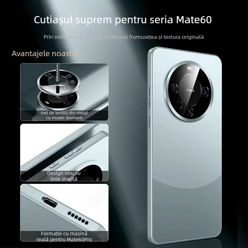 Carcasă Huawei Mate60 Pro și Mate50 Pro, sticlă șlefuită, inel metalic al obiectivului, protecție totală, rezistență la șocuri, antiamprente, disipare căldură