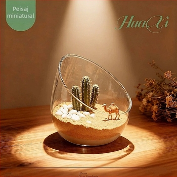 Sticlă pentru micro-peisaj cu gură înclinată – DIY mușchi și ecosistem de suculente, vază transparentă pentru expoziție pe masă, material: sticlă borosilicată înaltă