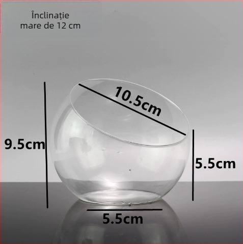 Sticlă pentru micro-peisaj cu gură înclinată – DIY mușchi și ecosistem de suculente, vază transparentă pentru expoziție pe masă, material: sticlă borosilicată înaltă
