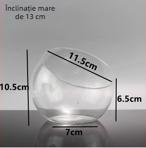 Sticlă pentru micro-peisaj cu gură înclinată – DIY mușchi și ecosistem de suculente, vază transparentă pentru expoziție pe masă, material: sticlă borosilicată înaltă