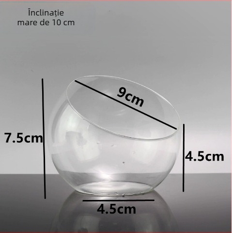 Sticlă pentru micro-peisaj cu gură înclinată – DIY mușchi și ecosistem de suculente, vază transparentă pentru expoziție pe masă, material: sticlă borosilicată înaltă