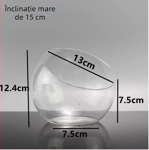 Sticlă pentru micro-peisaj cu gură înclinată – DIY mușchi și ecosistem de suculente, vază transparentă pentru expoziție pe masă, material: sticlă borosilicată înaltă