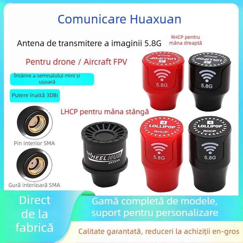 Antena FPV pentru transmisie video, 5.8 GHz, dual-band, polarizare stânga/dreapta, extindere rază, V2