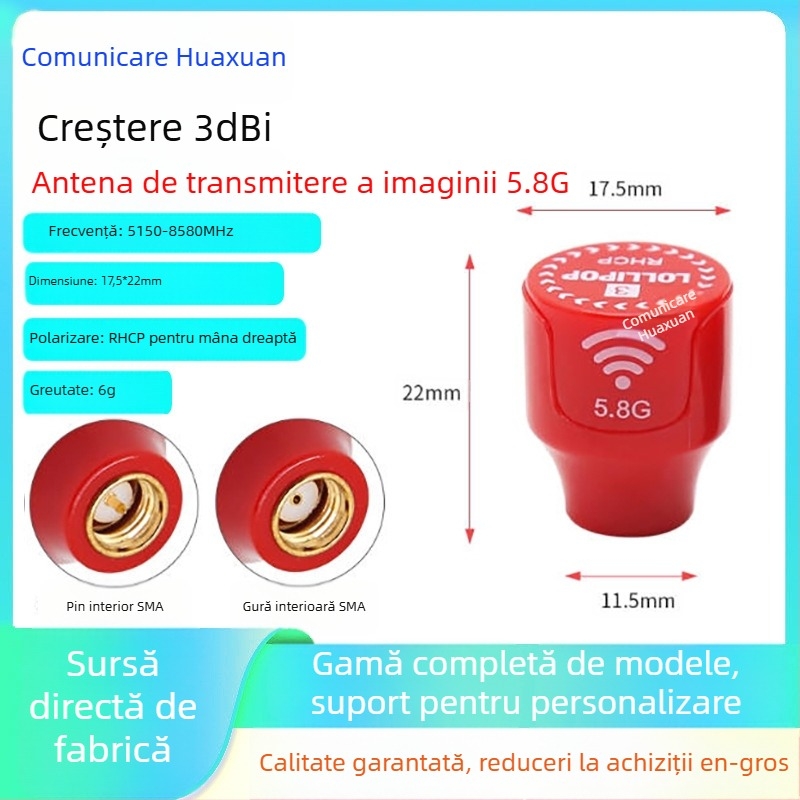 Antena FPV pentru transmisie video, 5.8 GHz, dual-band, polarizare stânga/dreapta, extindere rază, V2