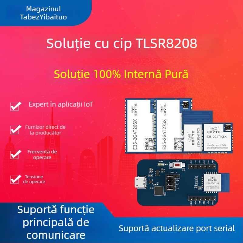 Modul transceiver RF 2.4G TLSR8208 cu cip TLSR8208, comunicare serială wireless, transmisie și recepție, consum redus de energie, marca Yibait
