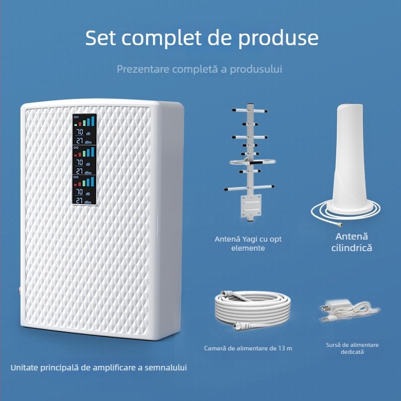 Amplificator de semnal pentru telefonul mobil: suportă 2G/3G/4G/5G, acoperire 200–2000 m², model 24C4400F6715, greutate 0,98 kg